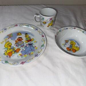 Vintage Porcelain Sesame Street Kids Tableware Set